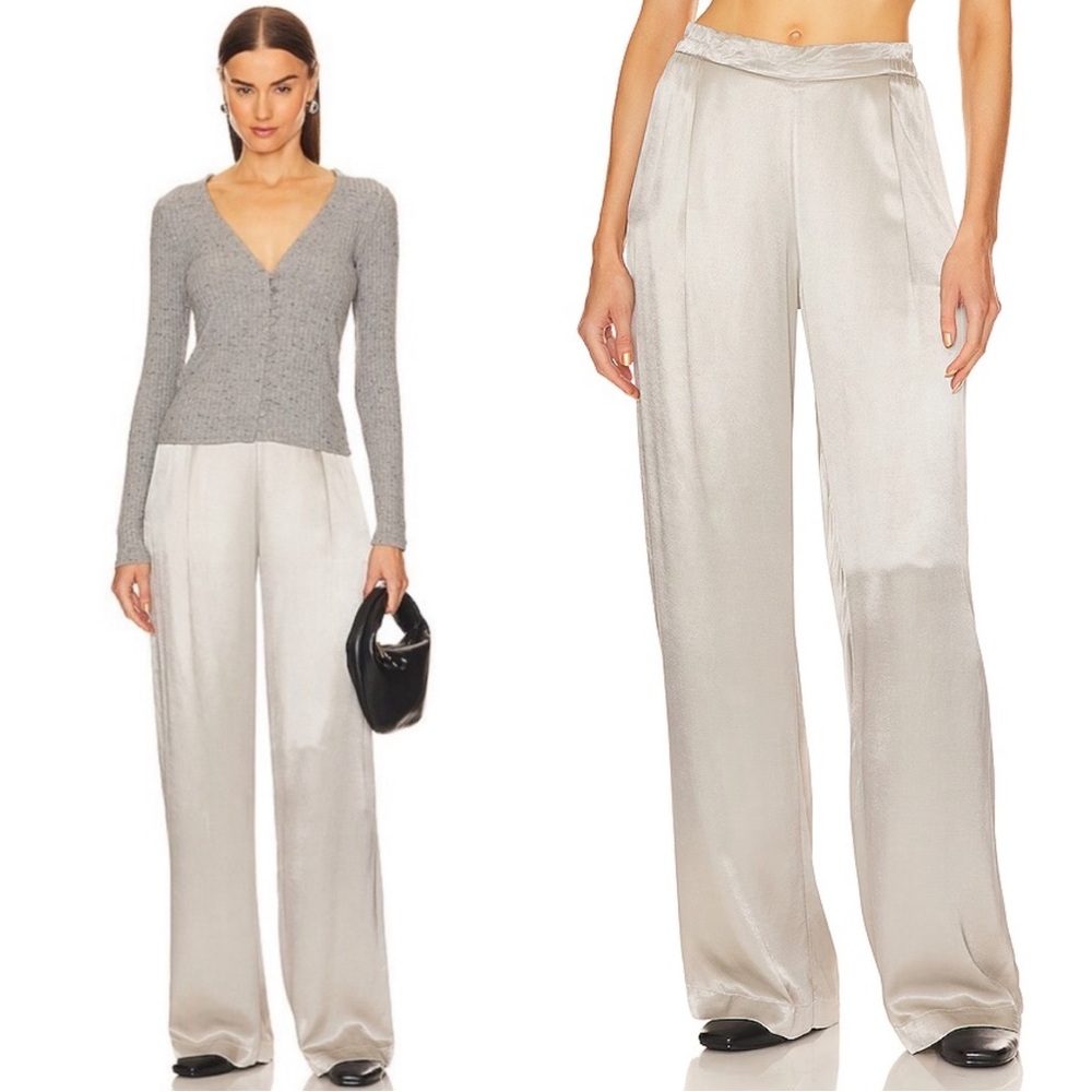 Enza Costa Pleated Satin Pull On Pant Size Medium Sleek Gray